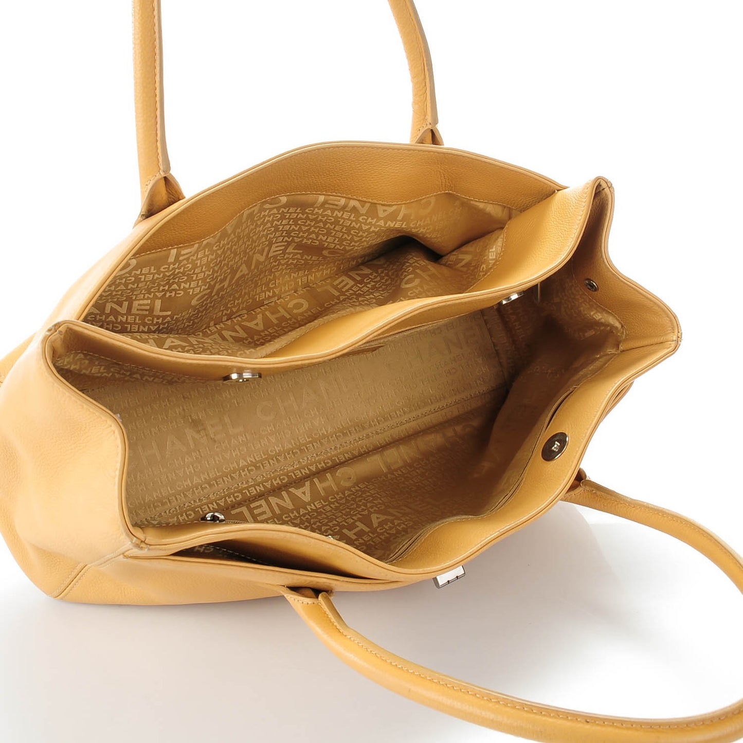 Calfskin Mademoiselle Lock Cerf Shopper Tote Beige