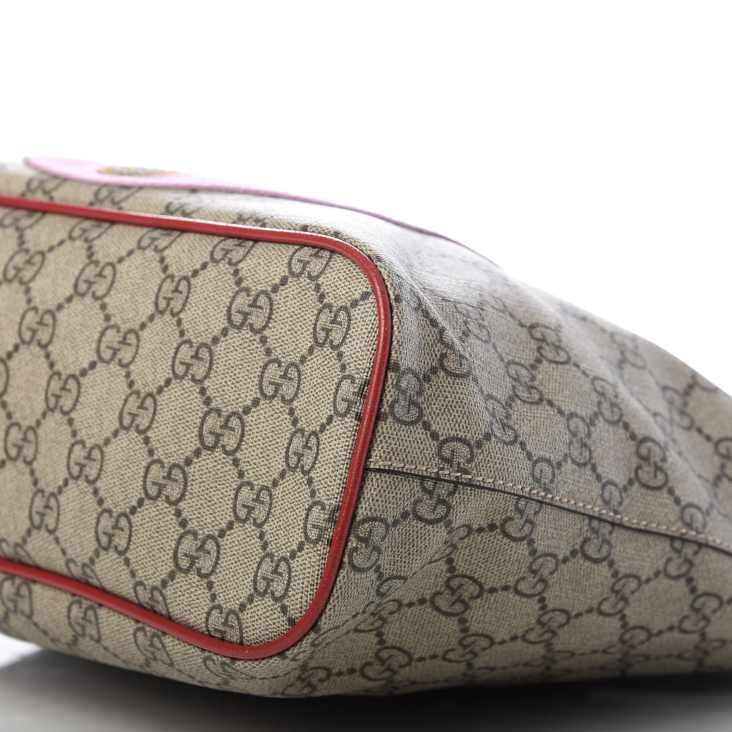 Soft GG Supreme Monogram Web Bosco Patch Small Crossbody Tote Beige Malva Hibiscus Red