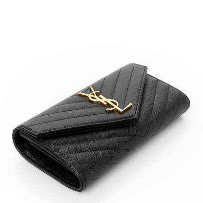 Saint Laurent Grain De Poudre Matelasse Chevron Monogram Flap Wallet Black 4 of 8