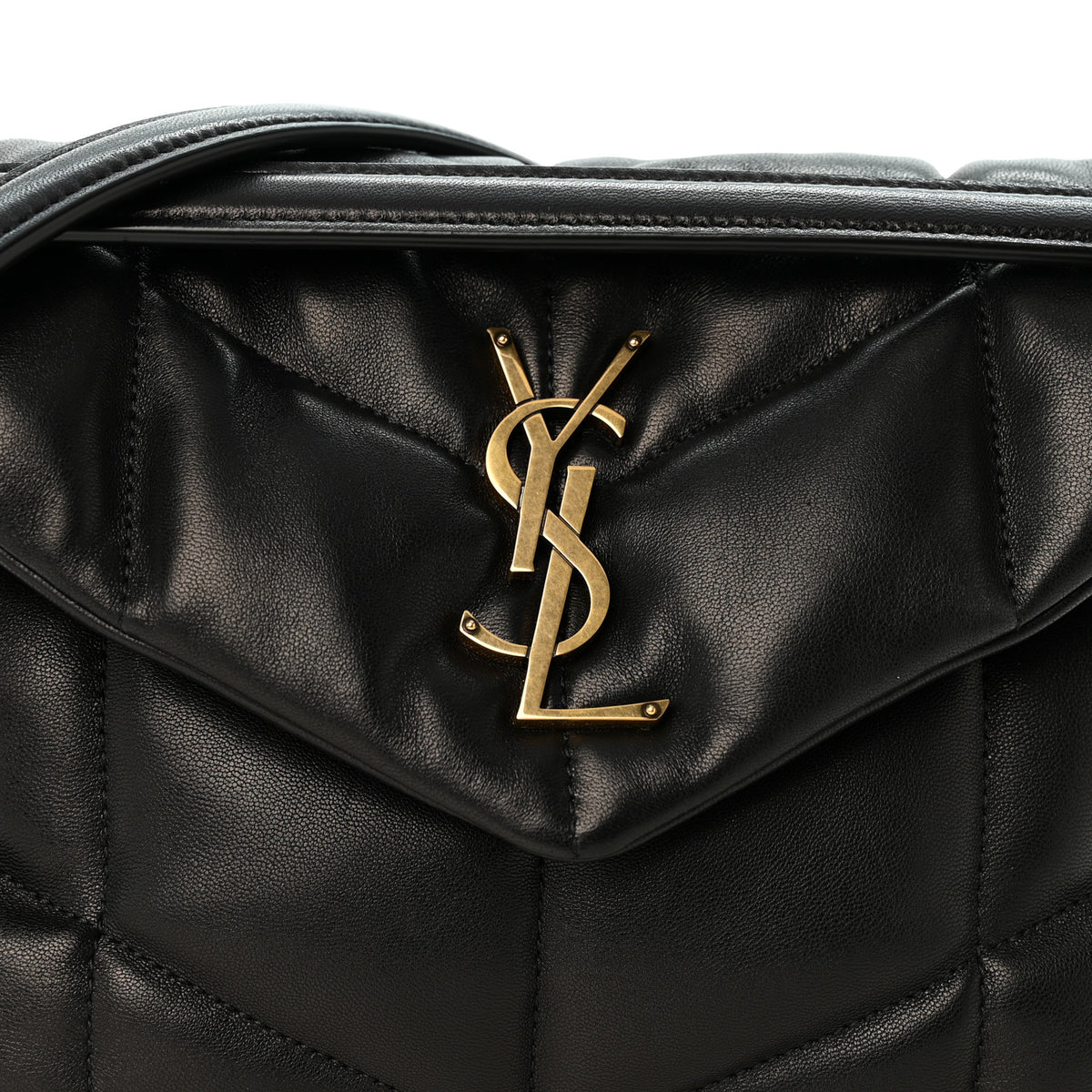 Lambskin Quilted Small Loulou Puffer Monogram Chain Satchel Black
