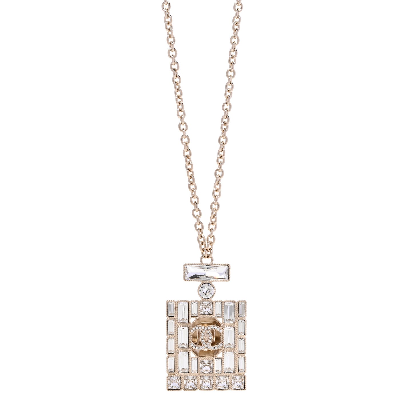 Metal Crystal CC Perfume Necklace Gold