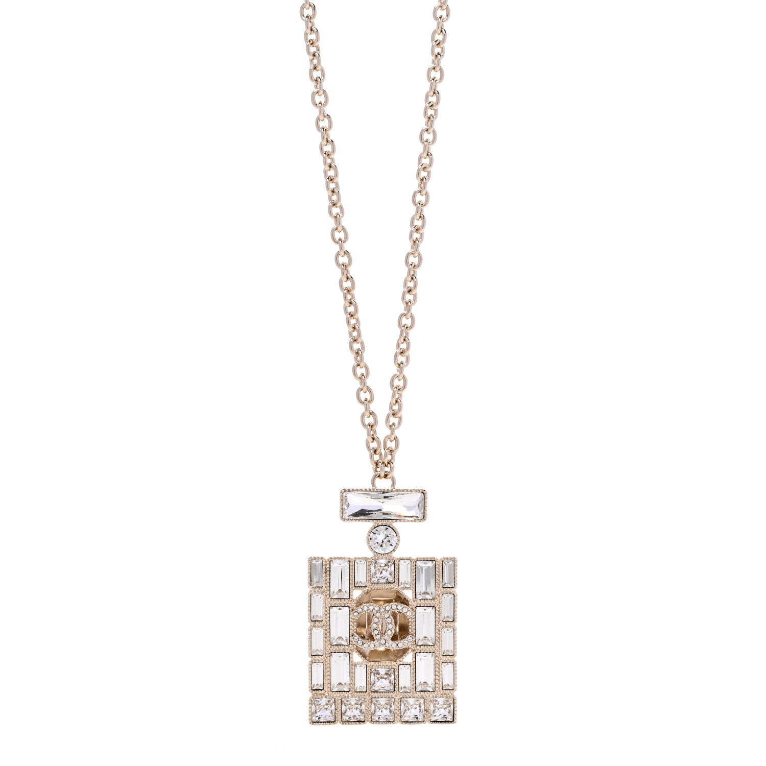 Chanel Metal Crystal CC Perfume Necklace Gold 1 of 6