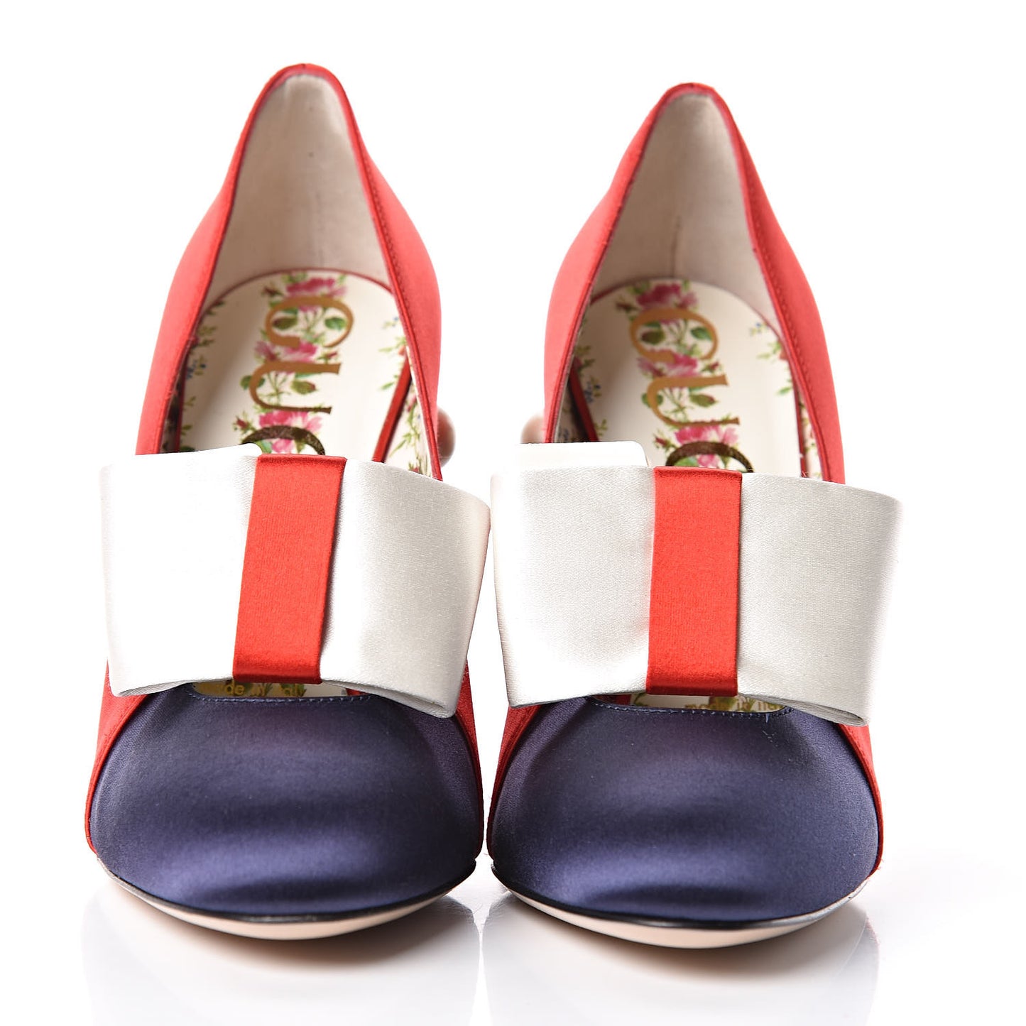 Silk Satin Pearl Studded Luna Bow Pumps 36.5 Navy Blue