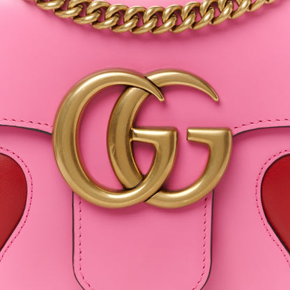 Gucci Knight Calfskin Malaga Kid Heart Medium GG Marmont Chain Handle Bag Tropical Pink Flower Hibiscus Red Multicolor 9 of 11