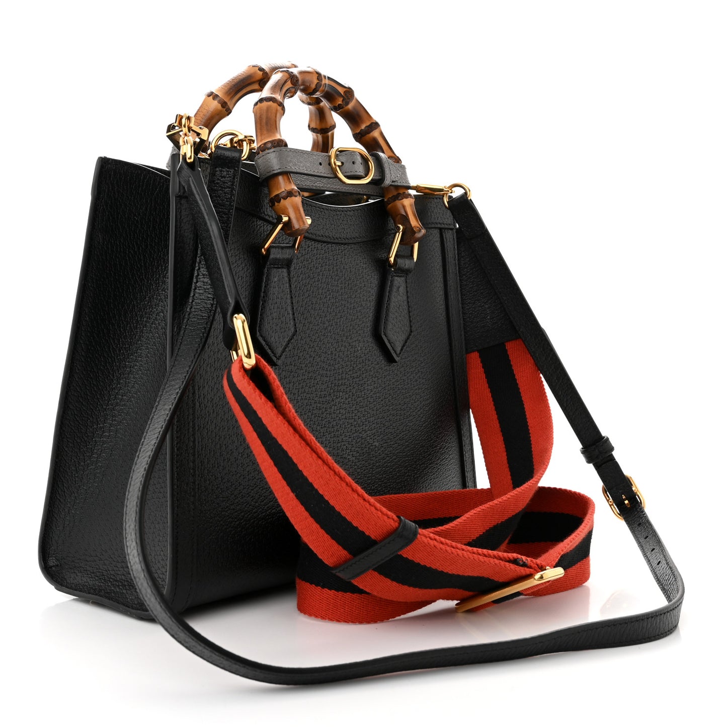 Textured Dollar Calfskin Web Small Diana Tote Bag Black Dusty Grey