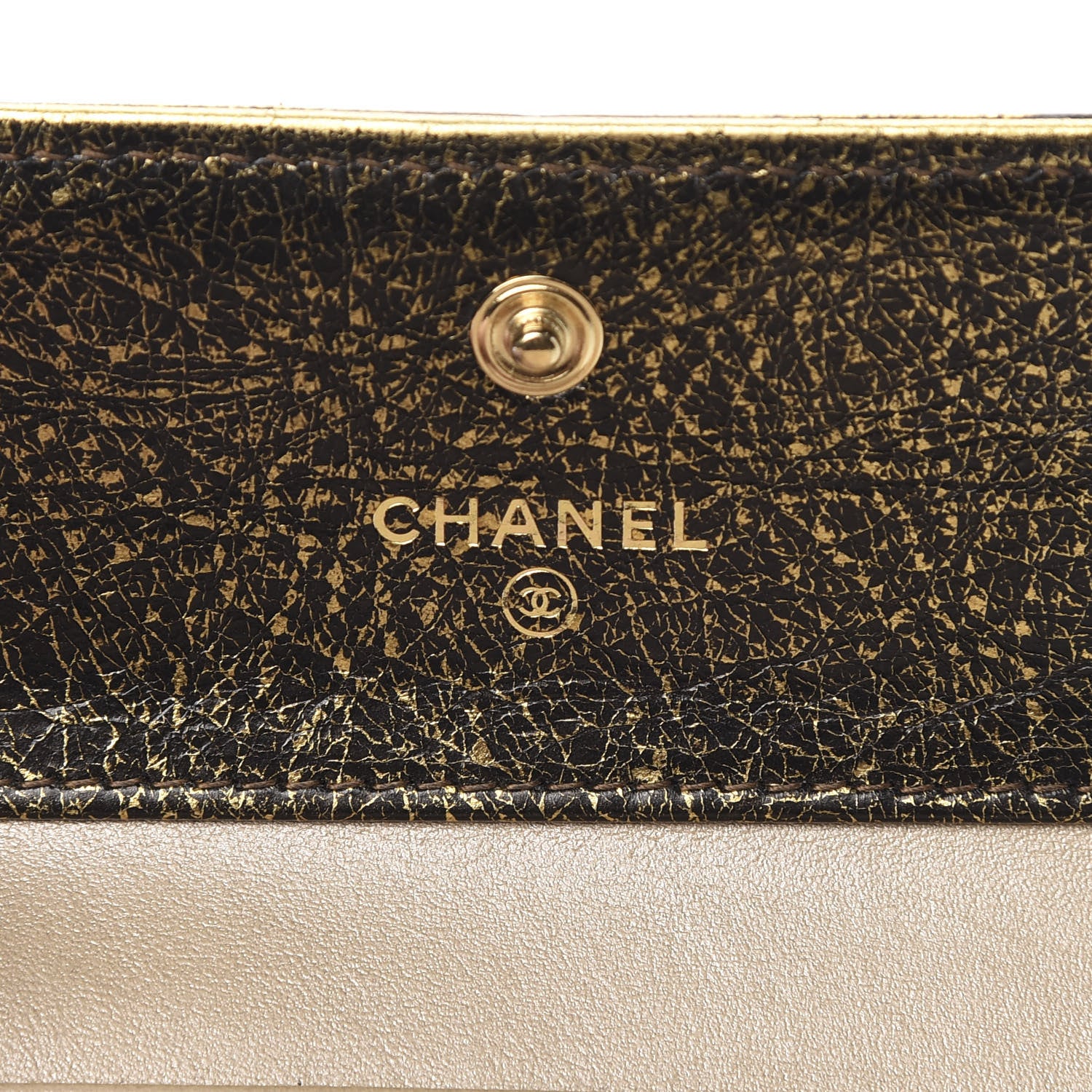 Chanel Cracked Metallic Calfskin Quilted Compact Boy Wallet Gold 6 of 13