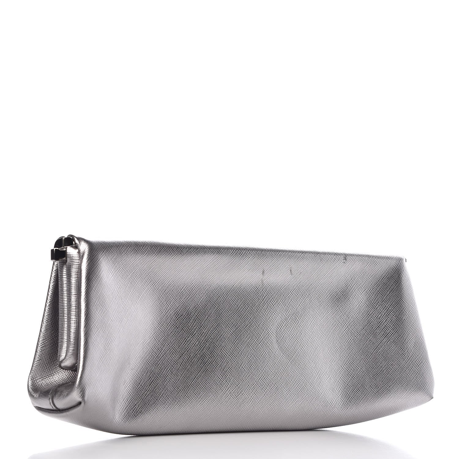 Prada Metallic Saffiano Lux East West Frame Clutch Cromo 3 of 17