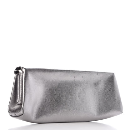 Prada Metallic Saffiano Lux East West Frame Clutch Cromo 3 of 17