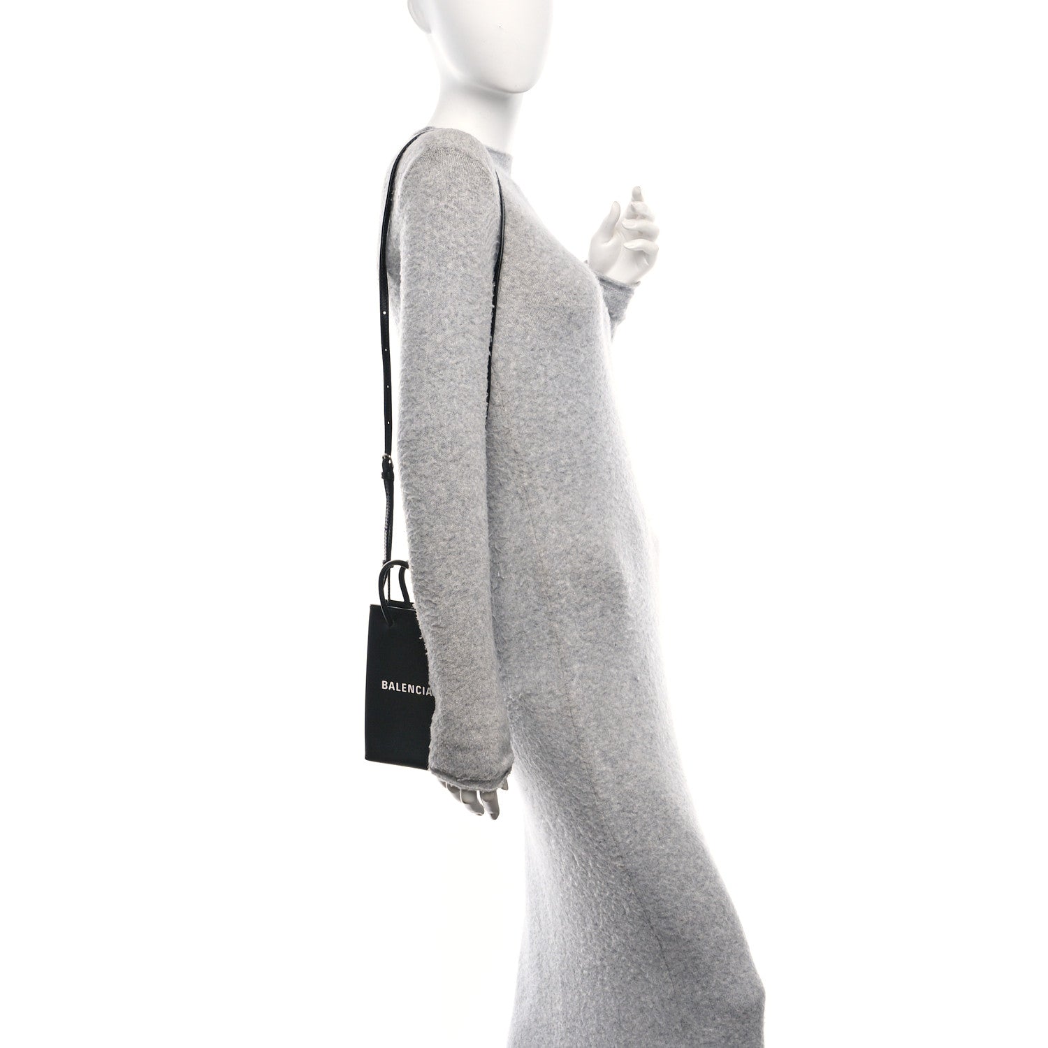 Balenciaga Squared Calfskin Logo Shopping Phone Holder Bag Black 2 of 9