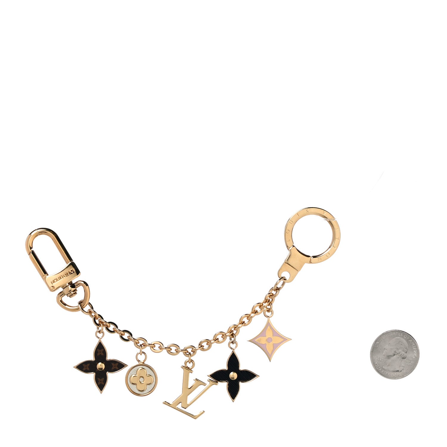 Louis Vuitton Brass Enamel Fleur De Monogram Bag Charm Chain Gold 2 of 3