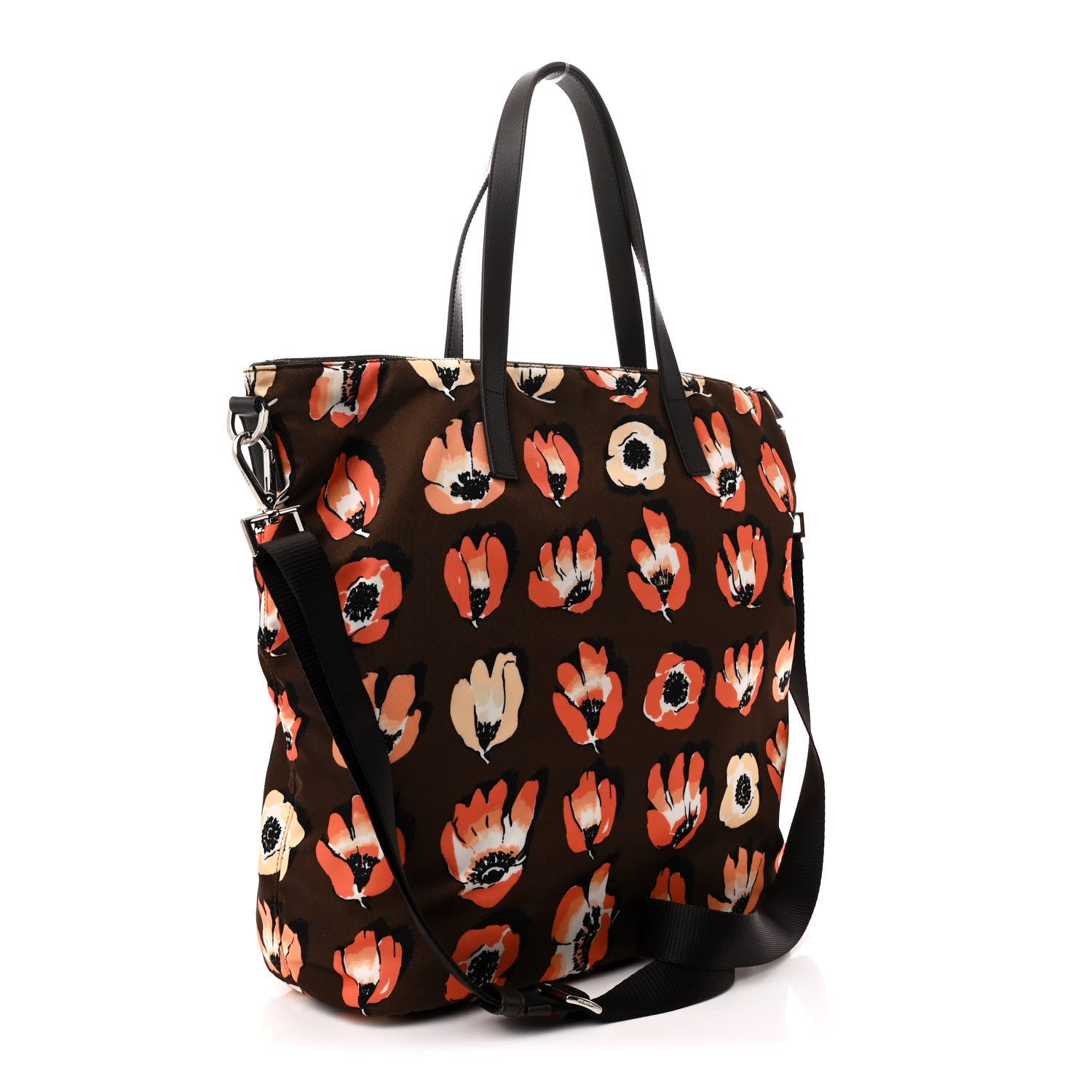 Prada Tessuto Stampato Nylon Saffiano Floral Print Tote Brown Multicolor 3 of 13