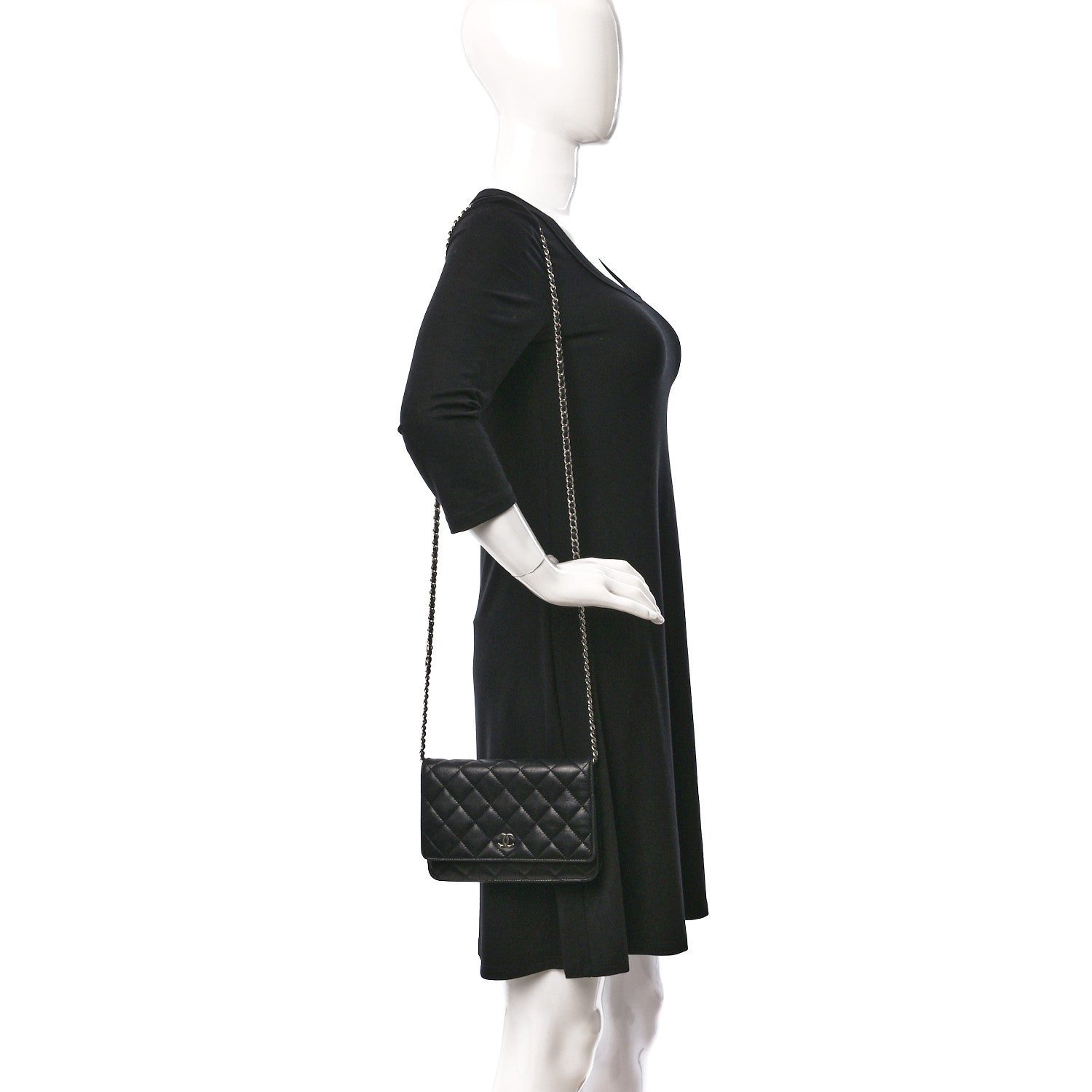Chanel Lambskin Quilted Wallet On Chain WOC Black 2 of 12