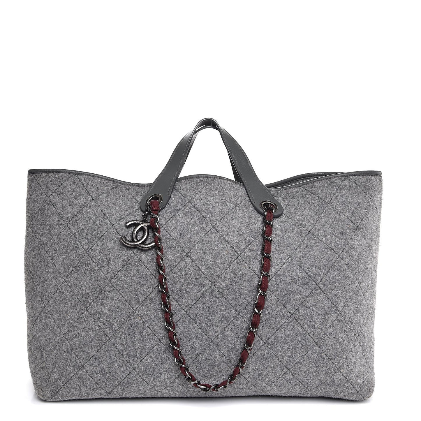 Wool Quilted Large Shopping Tote Grey