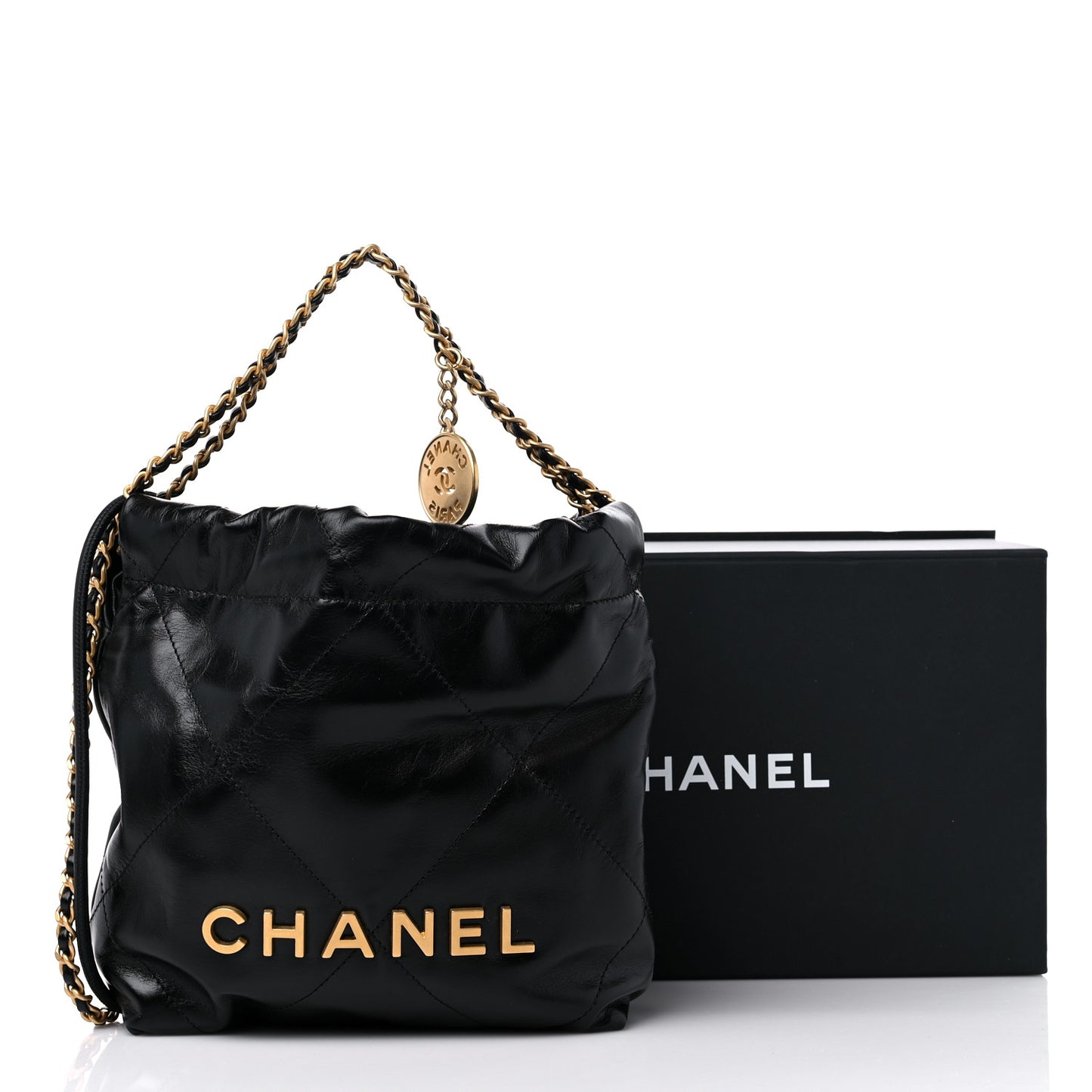 Shiny Calfskin Quilted Mini Chanel 22 Black