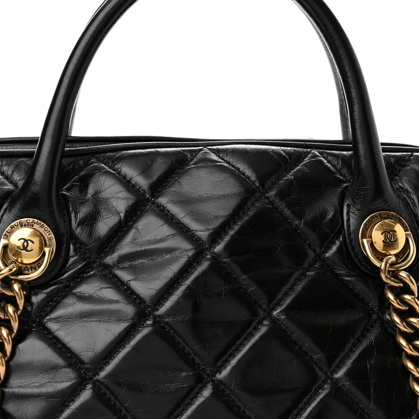 Glazed Calfskin Castle Rock Bowling Bag Black