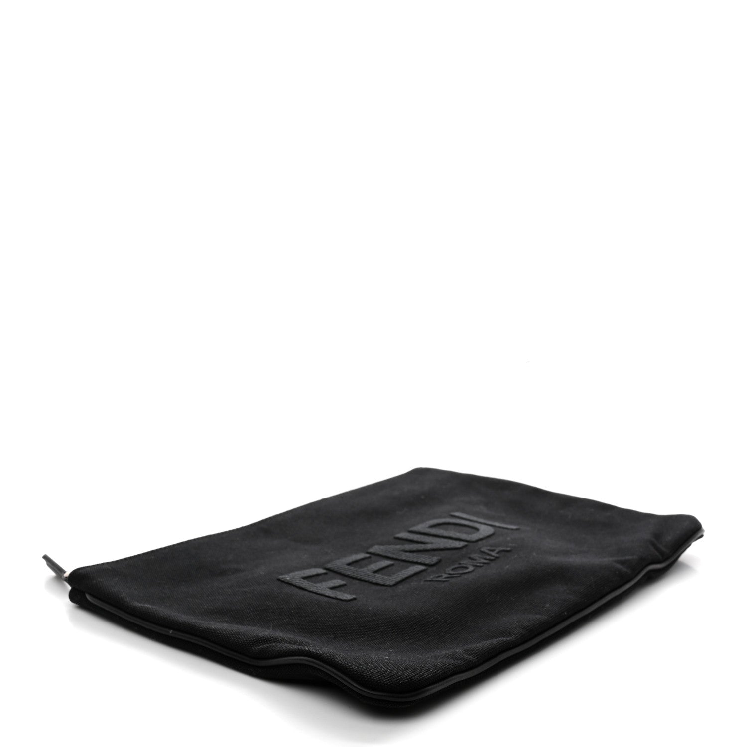 Fendi Cotton Canvas Vitello Grace Light Logo Flat Pouch Black 4 of 8
