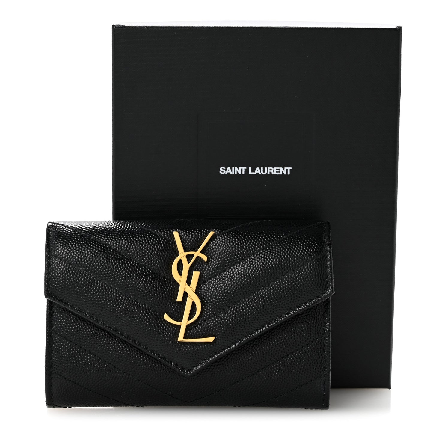 Grain De Poudre Matelasse Chevron Small Monogram Envelope Wallet Black