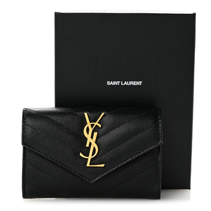 Saint Laurent Grain De Poudre Matelasse Chevron Small Monogram Envelope Wallet Black 10 of 10