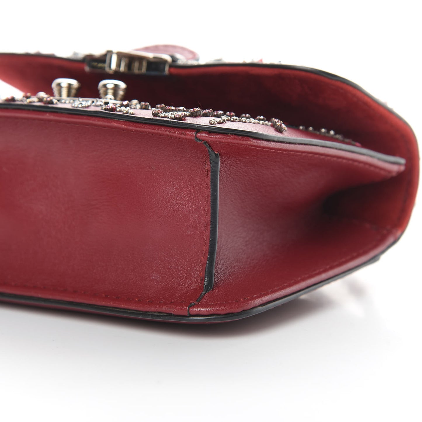 Vitello Crystal Loveblade Embellished Mini Glam Lock Rockstud Flap Rubino