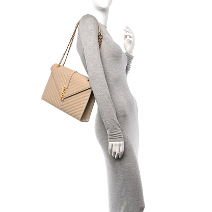 Saint Laurent Grain De Poudre Matelasse Chevron Large Monogram Satchel Nude Powder 2 of 10