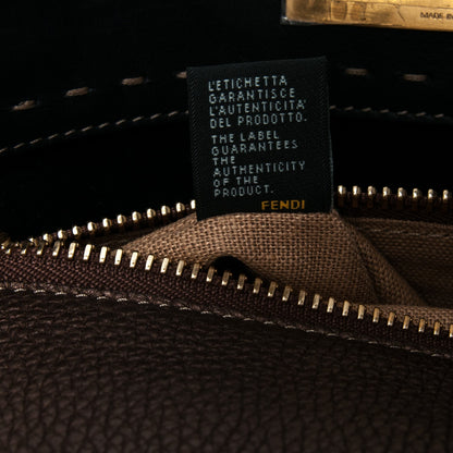 Fendi Vitello Saddle Cuoio Romano Selleria Large Peekaboo Iconic Satchel Black 8 of 8