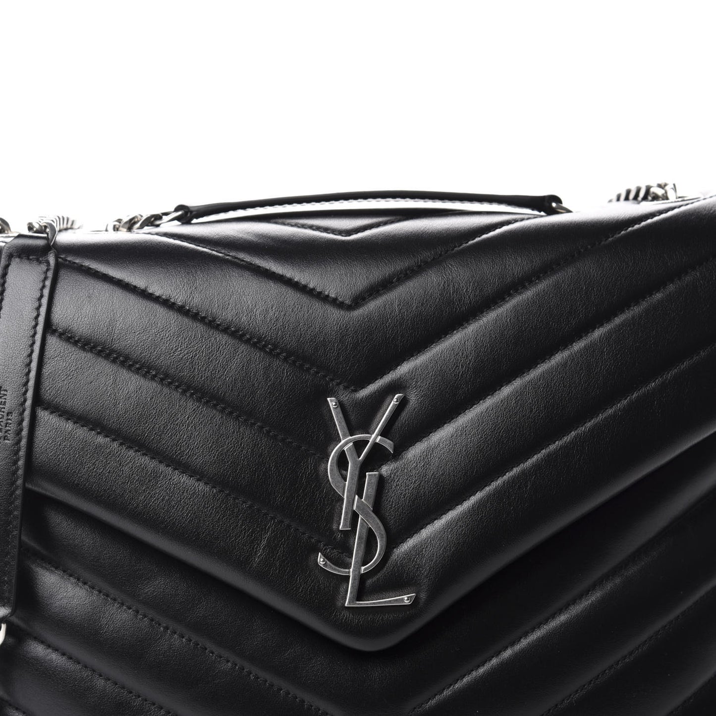 Calfskin Y Quilted Monogram Medium Loulou Chain Satchel Black