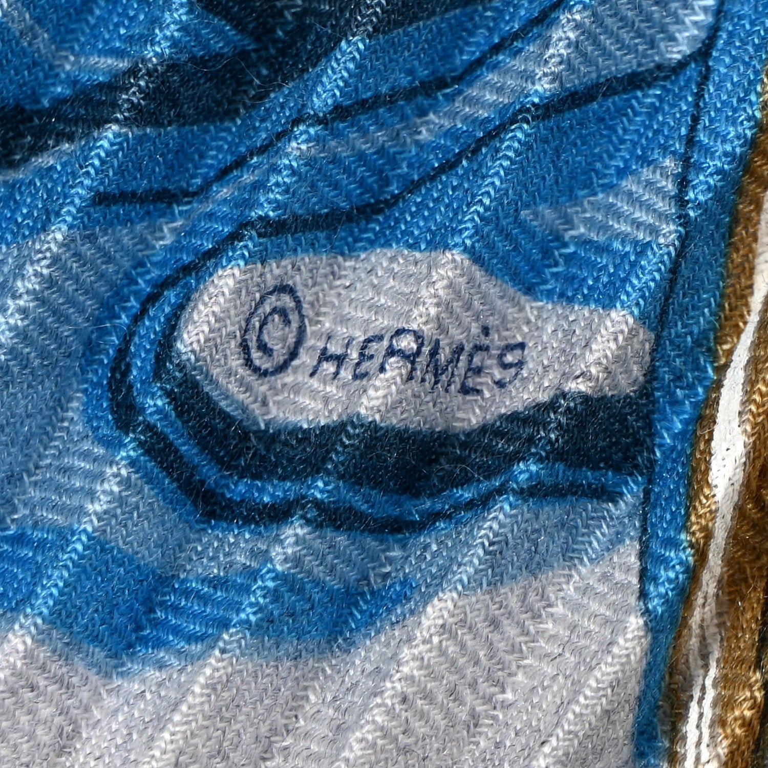 Hermes Silk Plisse Foulard Brides de Gala Scarf 140 Bleu Denim Bleu Indigo 3 of 7