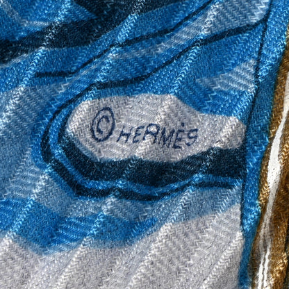 Hermes Silk Plisse Foulard Brides de Gala Scarf 140 Bleu Denim Bleu Indigo 3 of 7