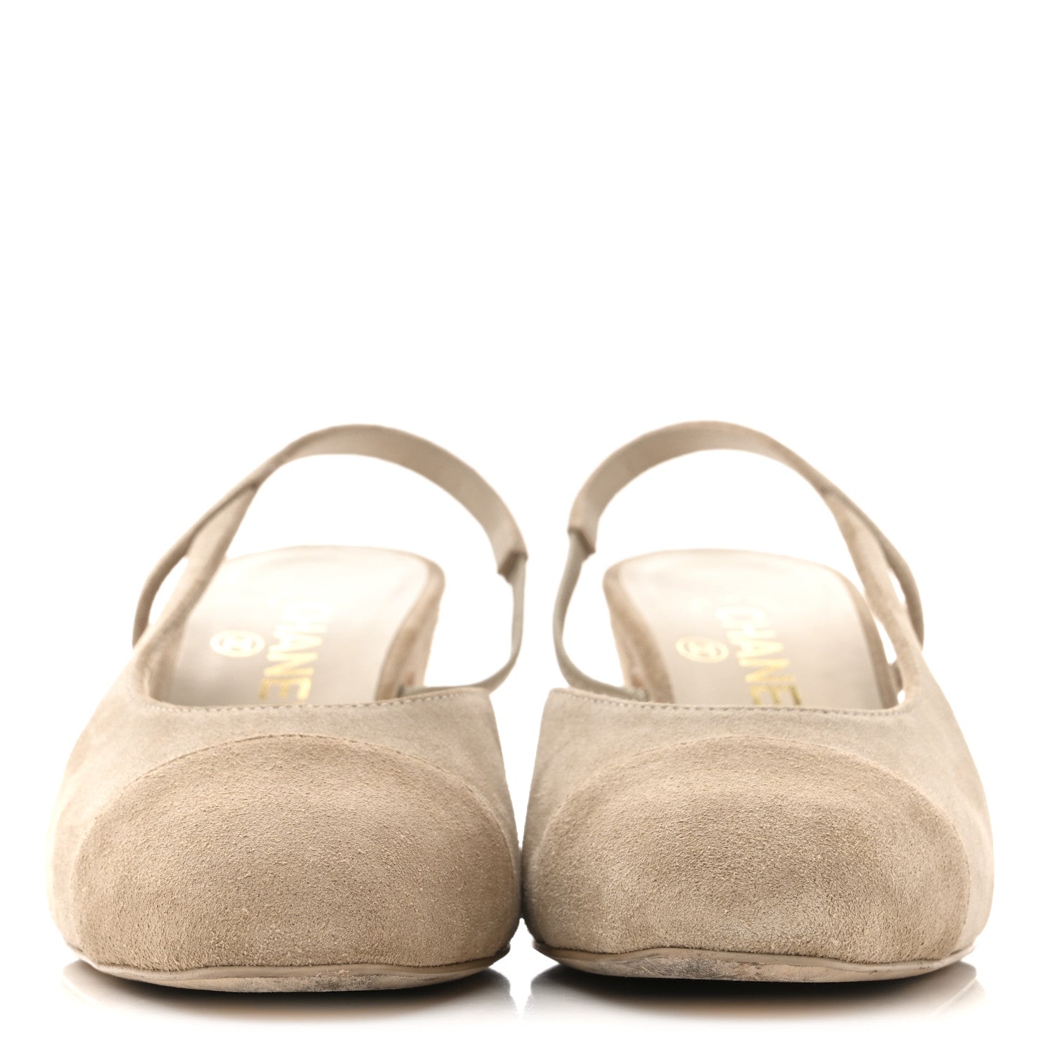Chanel Suede Cap Toe CC Slingback Pumps 38 Ivory Light Beige 3 of 10
