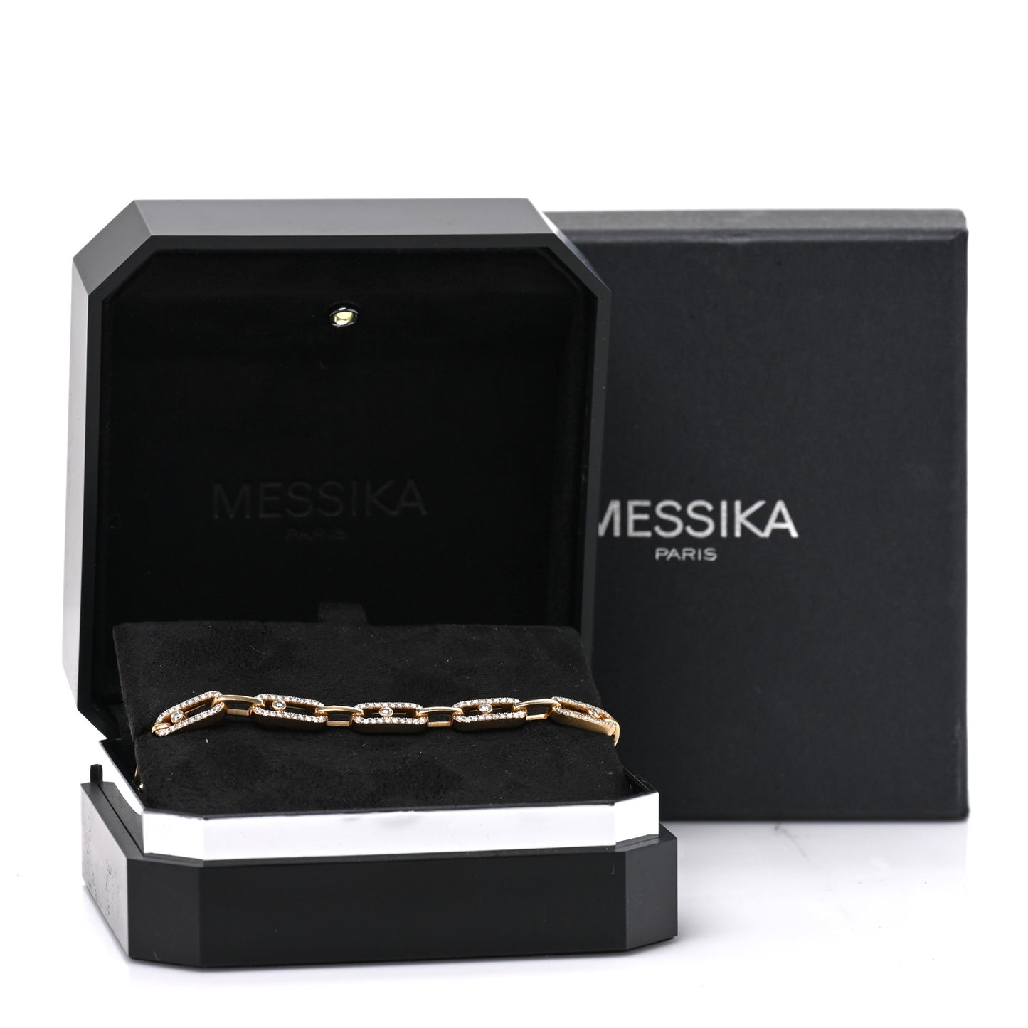 18K Yellow Gold Diamond Pave Move Link Bracelet