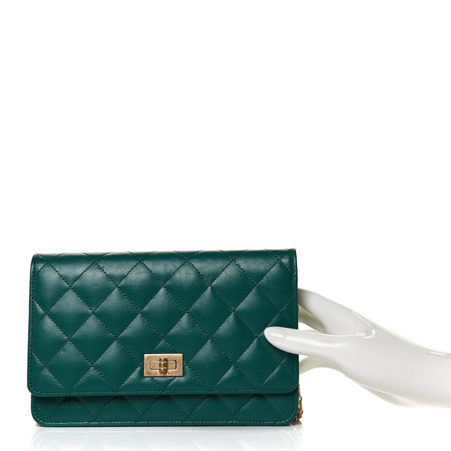 Aged Calfskin Quilted 2.55 Reissue Wallet on Chain WOC Green