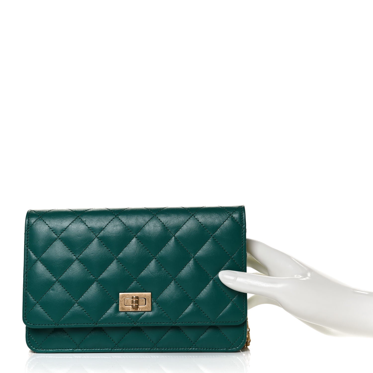 Chanel Aged Calfskin Quilted 2.55 Reissue Wallet on Chain WOC Green 2 of 13