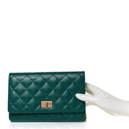 Chanel Aged Calfskin Quilted 2.55 Reissue Wallet on Chain WOC Green 2 of 13