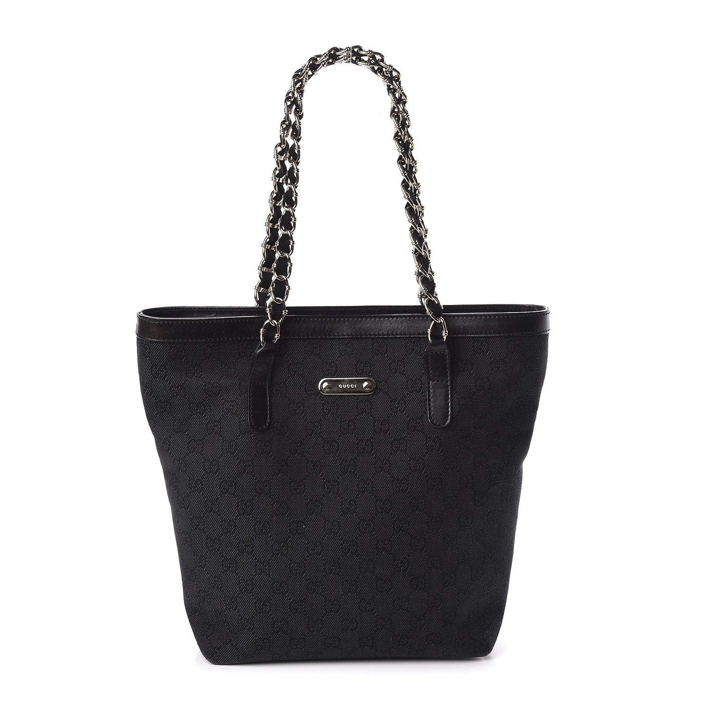 Denim Monogram Chain Bucket Tote Black
