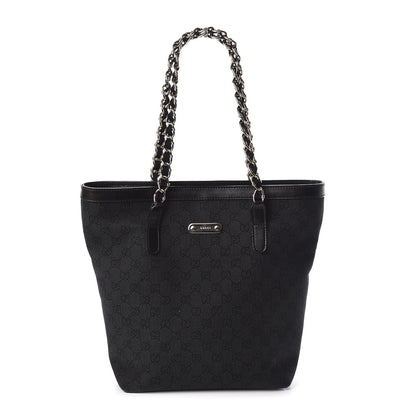 Gucci Denim Monogram Chain Bucket Tote Black 1 of 10