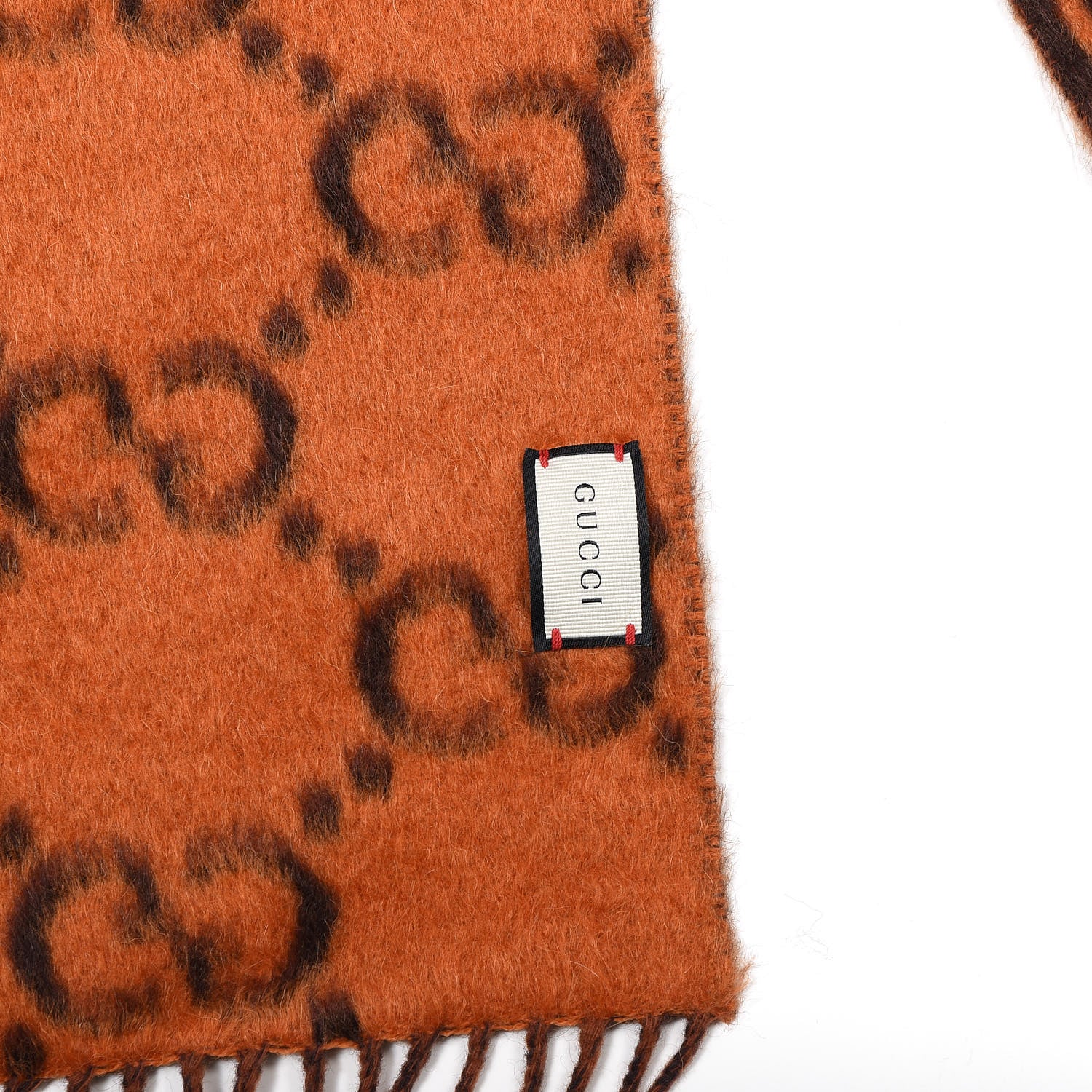 Gucci Wool Alpaca GG Monogram Big GG Rock Scarf Tangerine Brown 3 of 5