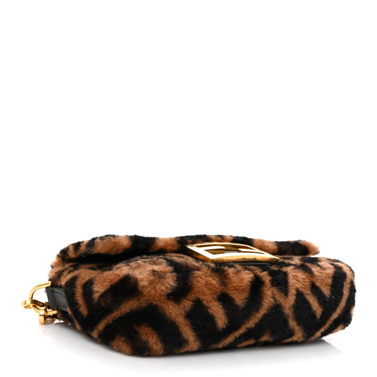 Shearling Vitello Dolce Macro FF 1974 Mini Baguette Tobacco Black
