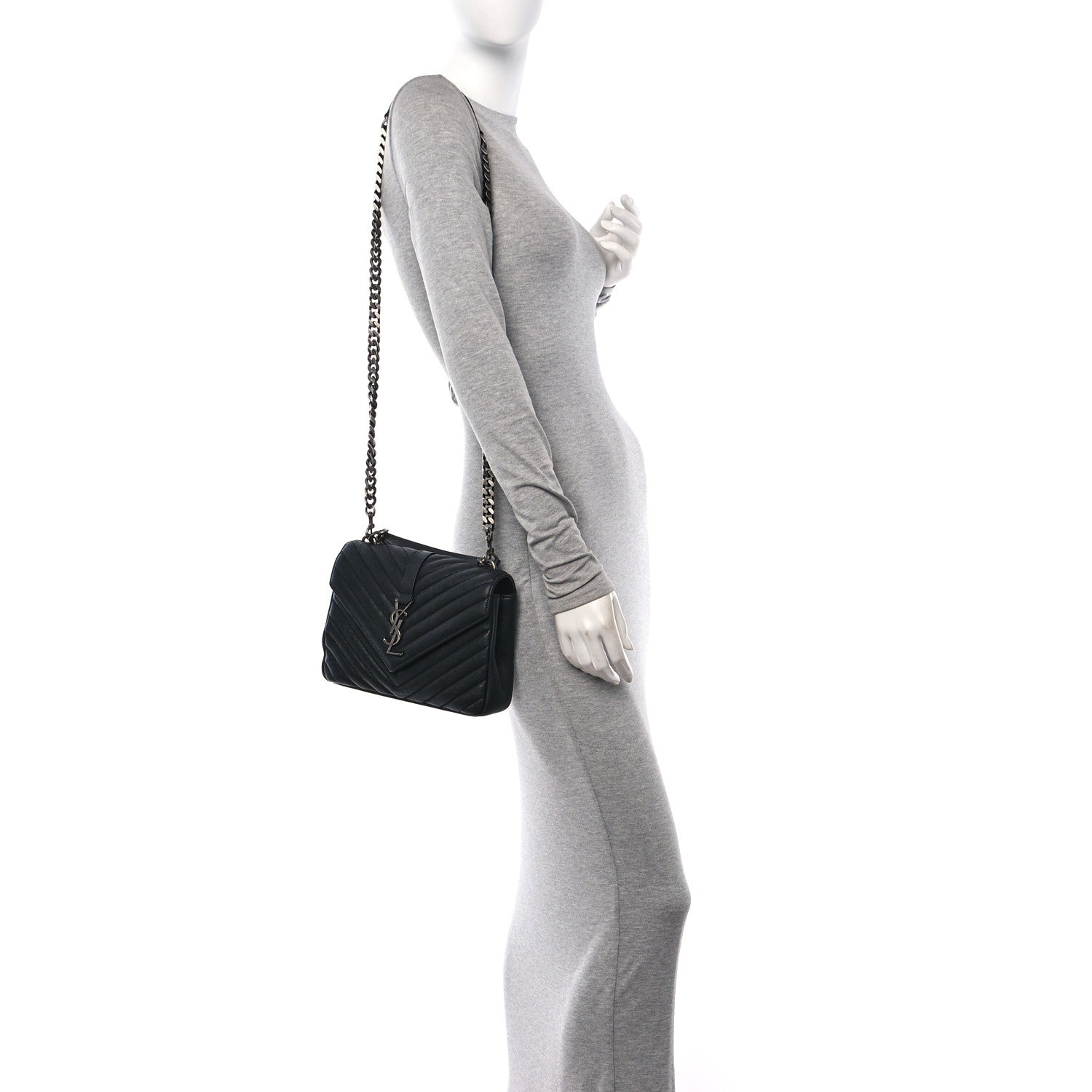 Saint Laurent Sheepskin Matelasse Chevron Monogram Medium College Bag Black 2 of 10