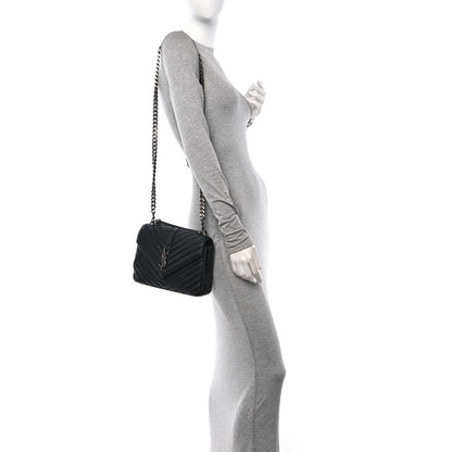 Saint Laurent Sheepskin Matelasse Chevron Monogram Medium College Bag Black 2 of 10
