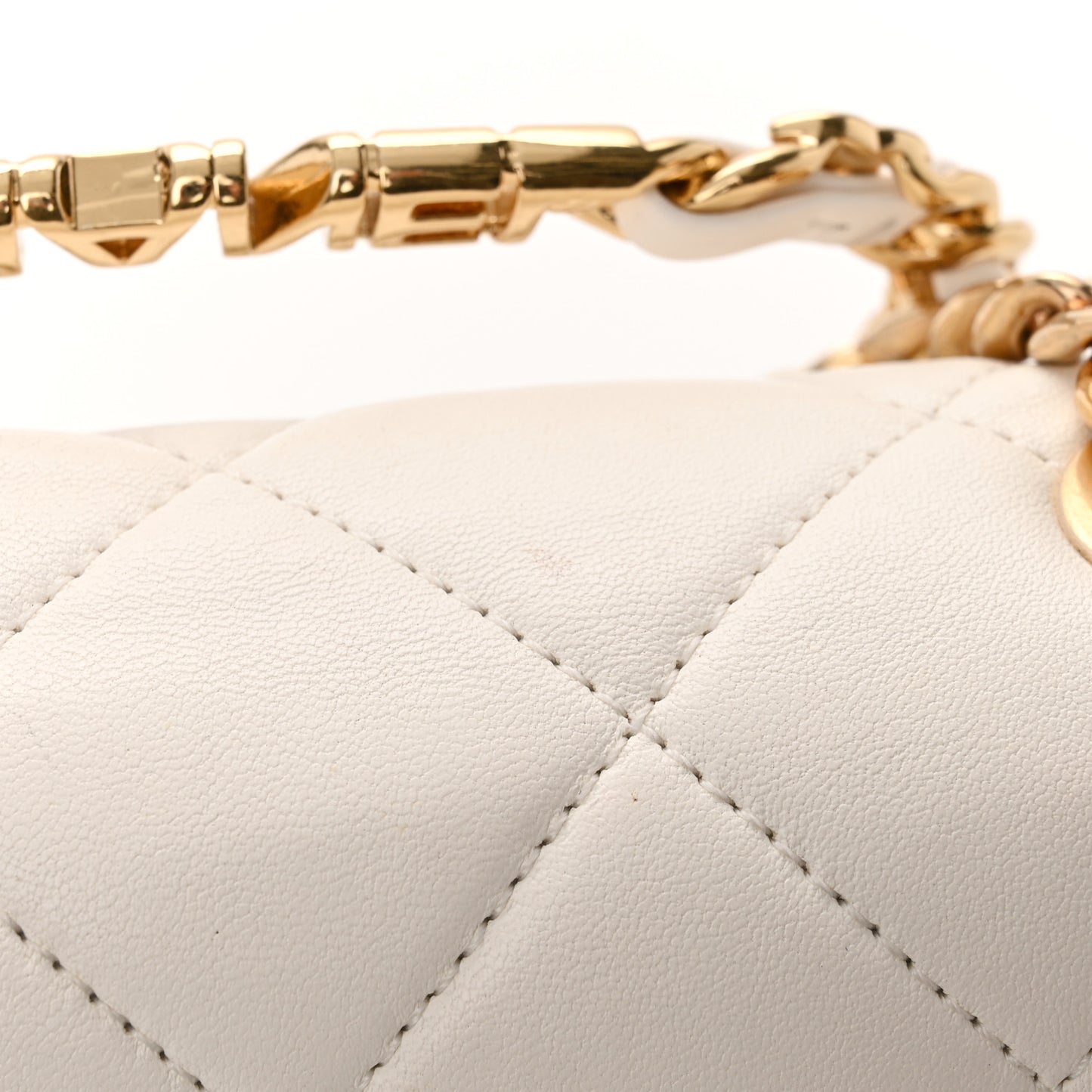 Lambskin Quilted Logo Mini Flap With Handle White