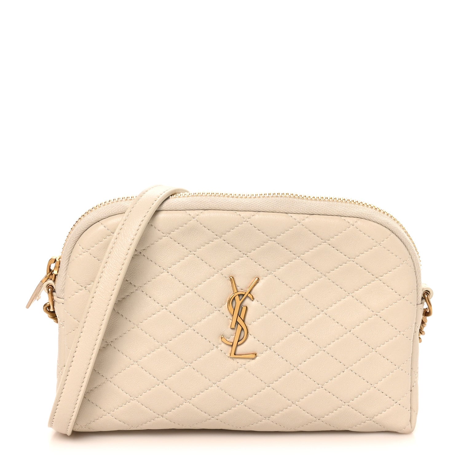 Saint Laurent Lambskin Quilted Gaby Zipped Pouch Crema Soft 1 of 9