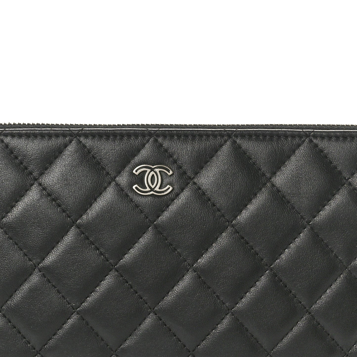 Lambskin Quilted Large Zipped Clutch Black