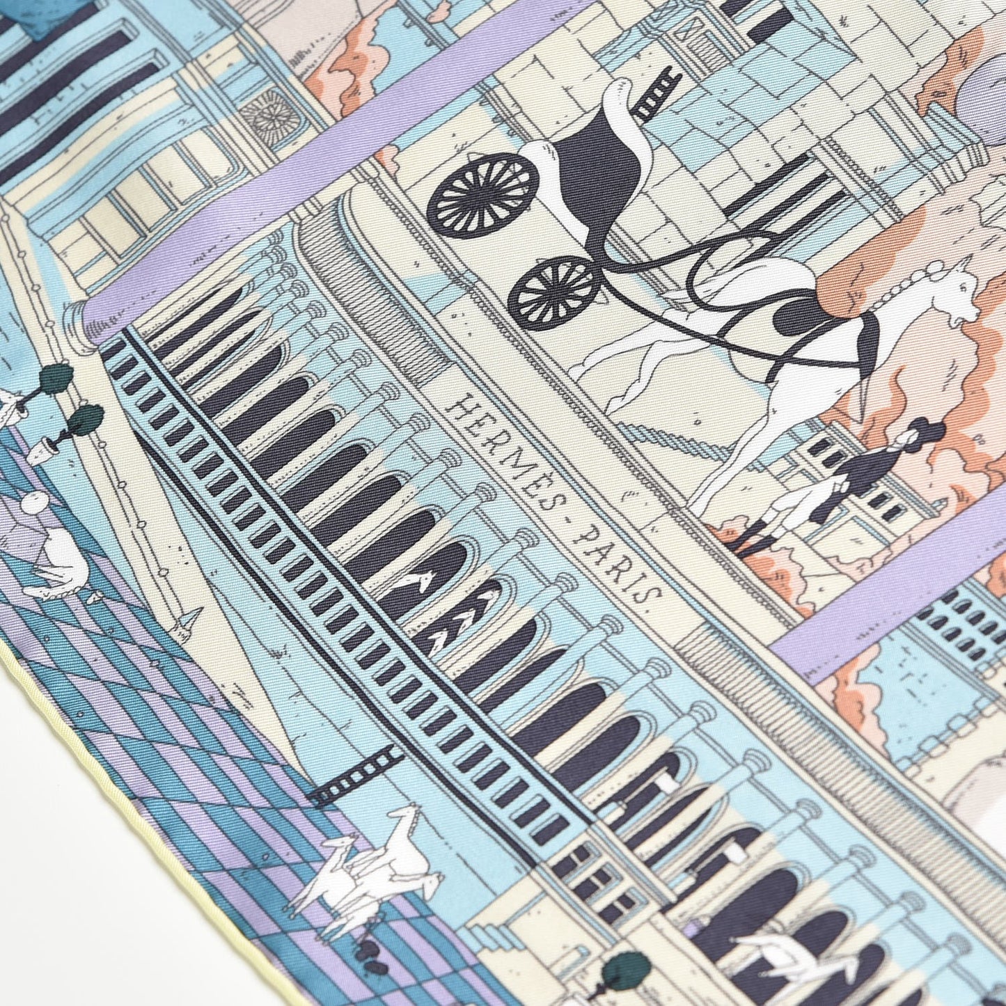 Silk Hippopolis Scarf 90 Bleu Pale Blanc Parme