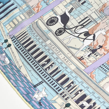 Hermes Silk Hippopolis Scarf 90 Bleu Pale Blanc Parme 4 of 11