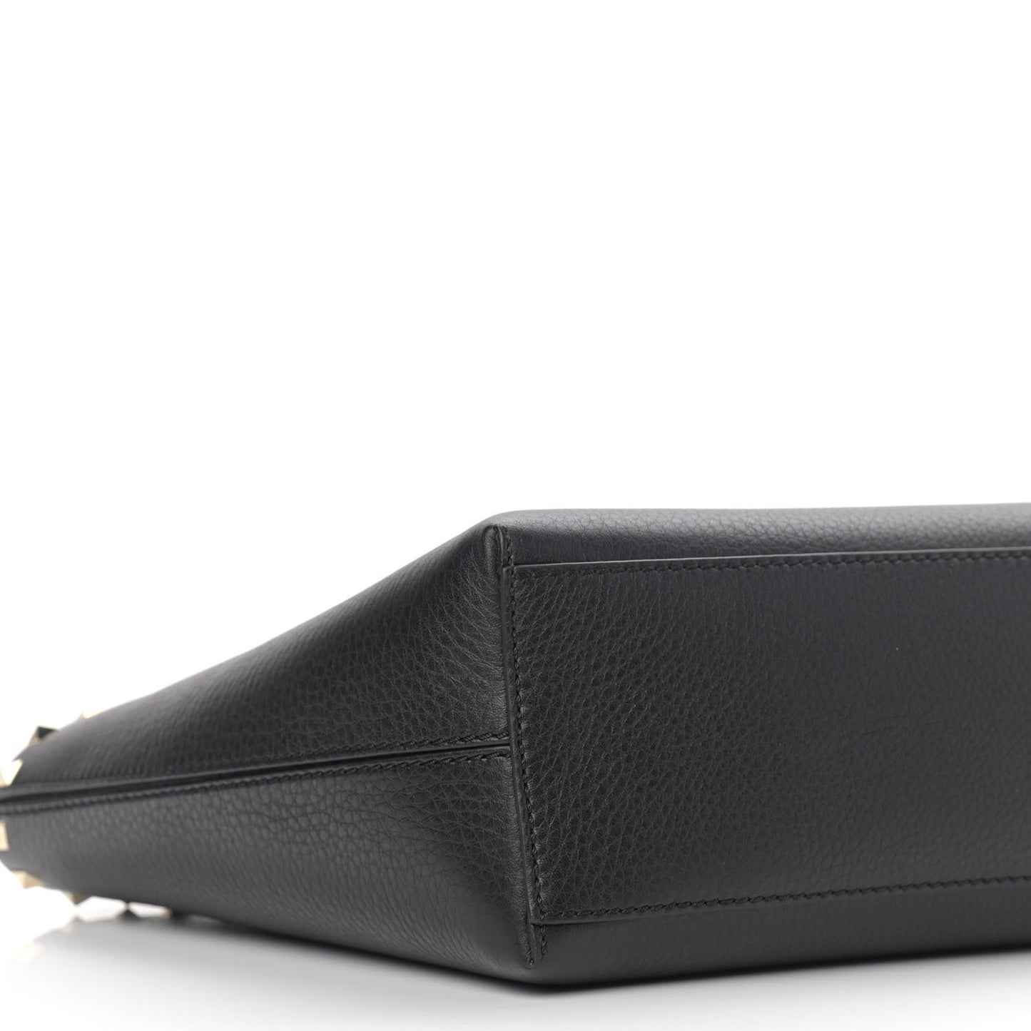 Grained Calfskin Small Rockstud Shoulder Tote Black