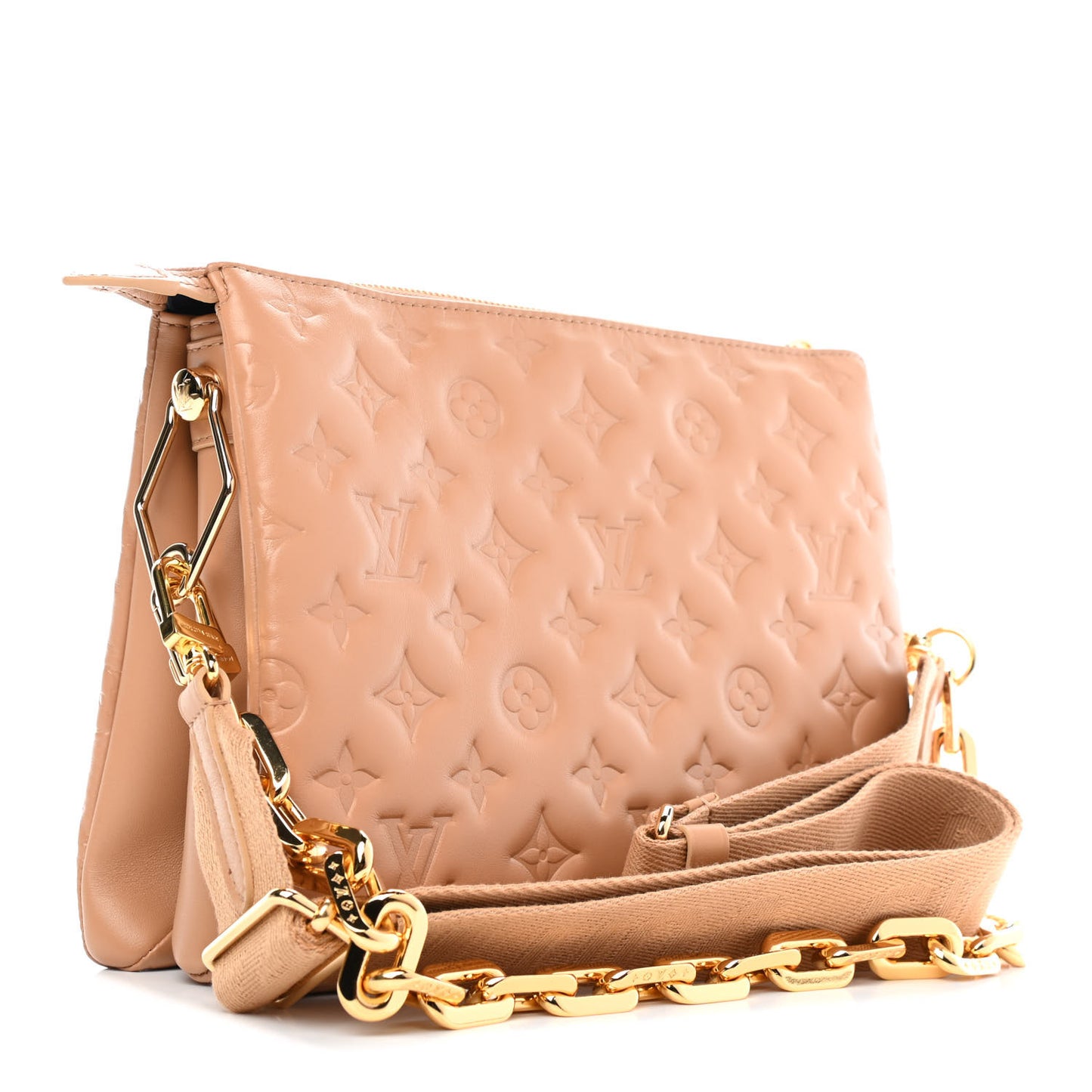 Lambskin Embossed Monogram Coussin PM Camel