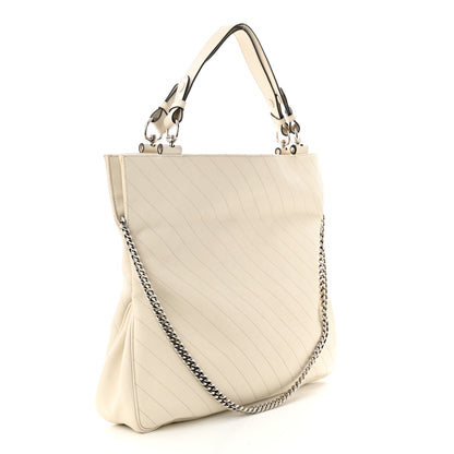 Gucci Sakai Be Green Calfskin Diagonal Stitched Medium Blondie Tote Mystic White 3 of 15