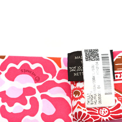 Hermes Silk Bingata Twilly Fuchsia Corail Brun 3 of 3