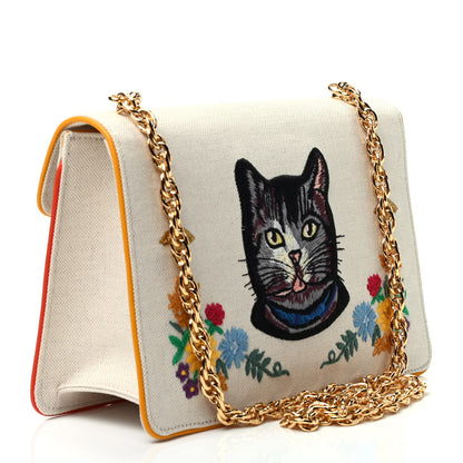 Gucci Linen Canvas Embroidered Small Shoulder Bag White 2 of 9