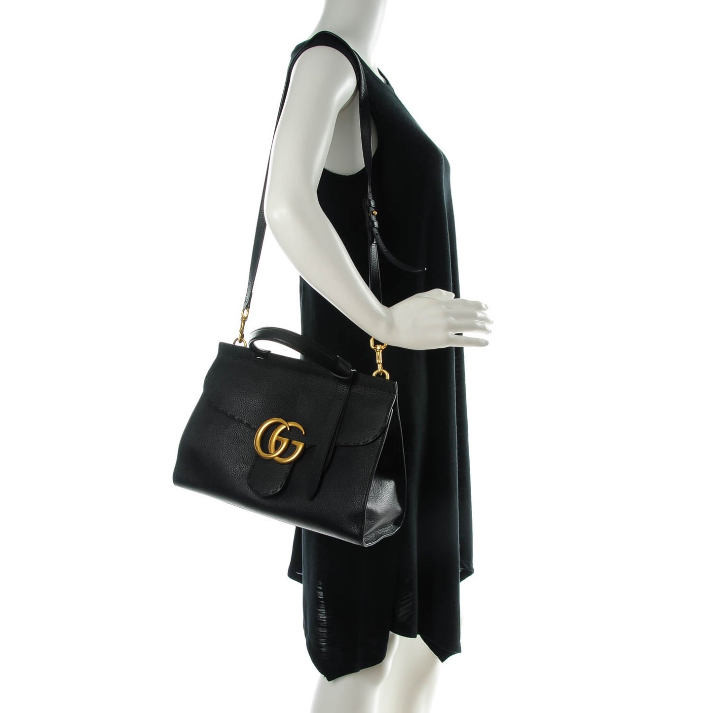 Calfskin Small GG Marmont Top Handle Bag Black